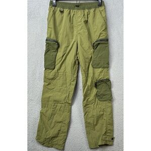 LCKR Mens Medium Pants Cargo Olive Green Nylon Pocket Relaxed Fit Drawstring EUC
